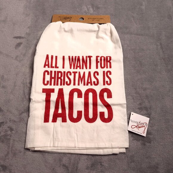 Primitives By Kathy All I Want For Christmas Is Tacos Dish Towel 28" X 28" Gift - Picture 3 of 6
